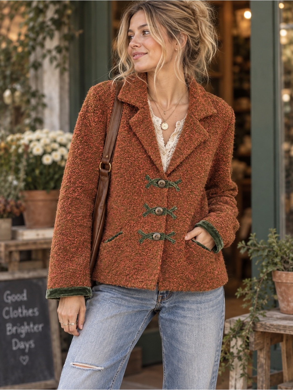 Anthro Bouclé Toggle sweater Cottagecore Artsy Boho Woodland Fairycore Textured